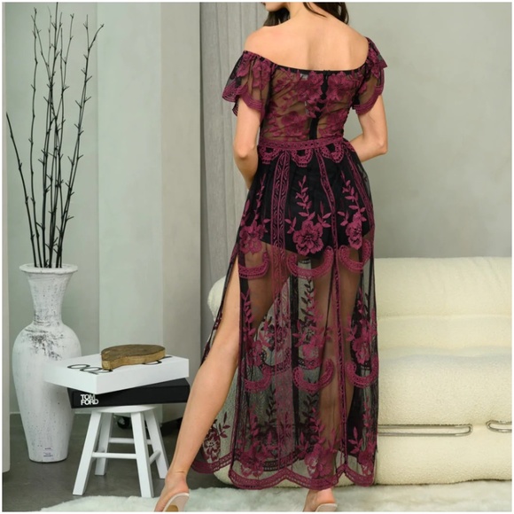 OFF SHOULDER ALL OVER LACE MAXI DRESS - Picture 2 of 6